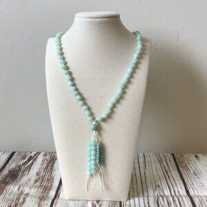 Amazonite Handmade Gemstone Bead Hand Knotted Healing Mala Necklace